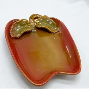 Vintage 70’s Glazed Ceramic Red Apple Plate Trinket Dish